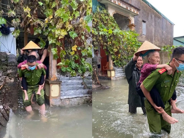 Chiến sĩ công an Nghệ An vào tận nhà cõng cụ già đi sơ tán: Hình ảnh 'lay động' khắp MXH ngày cuối tuần