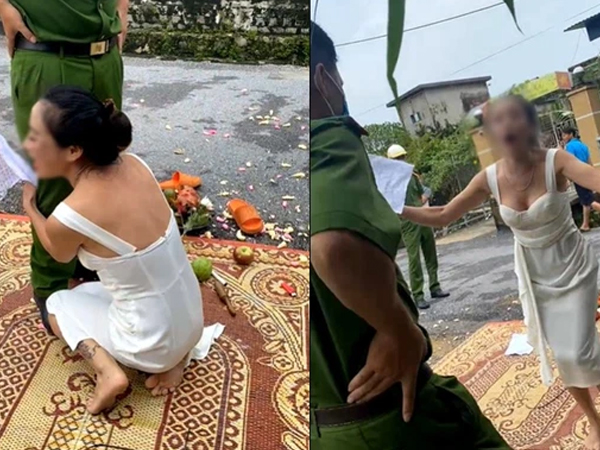 Cô gái trẻ lập 'đàn cúng tế' trước cửa nhà con nợ để đòi tiền, ôm luôn chân công an tới nhắc nhở: 'Em khổ lắm anh ơi'