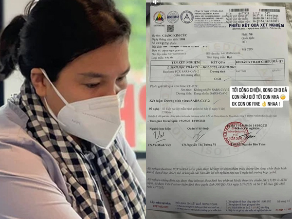Trưởng nhóm Mai táng 0 đồng Giang Kim Cúc đăng ảnh kết quả xét nghiệm dương tính SARS-CoV-2