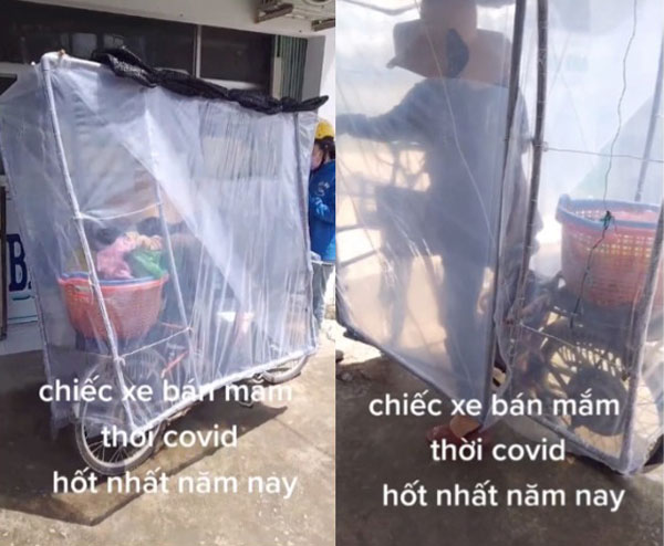 Cô bán mắm với chiếc xe 'full giáp' chống Covid khiến cả mạng xã hội cười bò: Người Việt giờ quá sáng tạo quá!