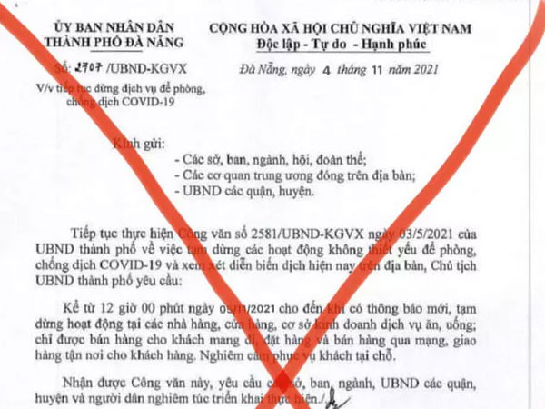 Thông tin 'dừng bán hàng ăn uống tại chỗ' ở Đà Nẵng là giả mạo