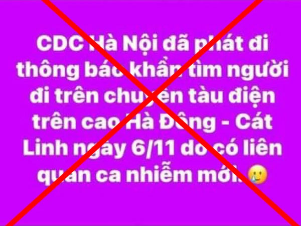 CDC Hà Nội bác bỏ tin đồn 'tìm người trên chuyến tàu Cát Linh - Hà Đông ngày 6/11'