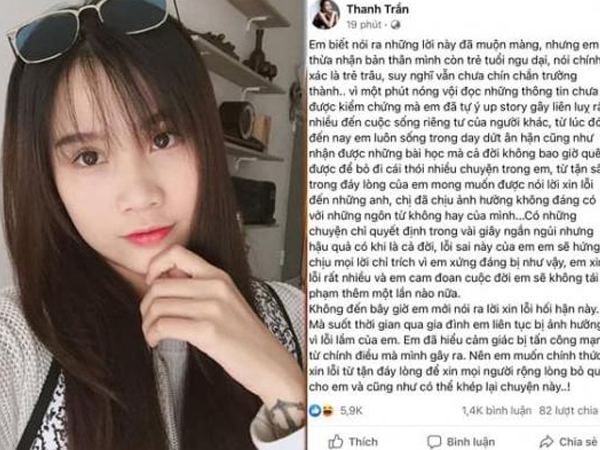 Đến lượt Thanh Trần lên tiếng xin lỗi về kỳ án 'trà xanh': 'Em thừa nhận mình ngu dại'