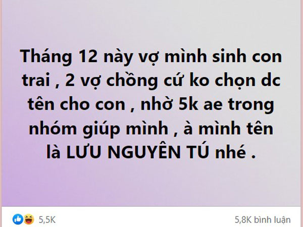 Nhờ 5000 anh em trên mạng đặt tên cho con trai sinh tháng 12, loạt kết quả nhận về 'hoành tráng' đến mức ông bố họ Lưu 'lặn không dám sủi tăm'