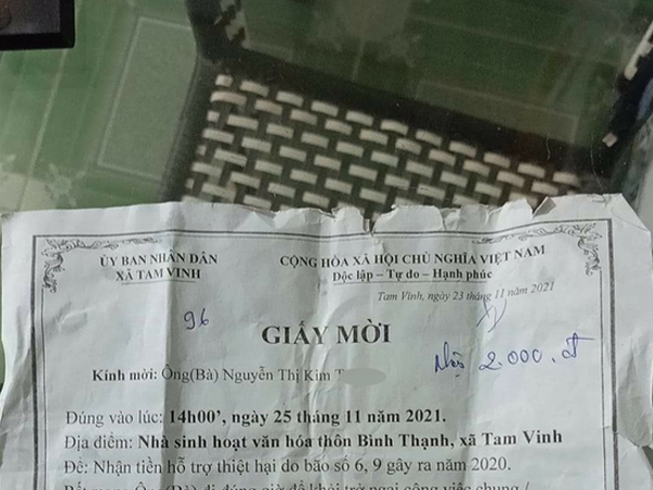 Một người ở Quảng Nam nhận hỗ trợ thiệt hại do bão với số tiền... 2.000 đồng