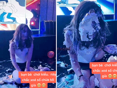 Phẫn nộ cảnh cô gái xinh đẹp ngồi bệt dưới đất liên tục bị úp bánh kem vào mặt: 'Sinh nhật người ta mà làm như đánh ghen vậy!'