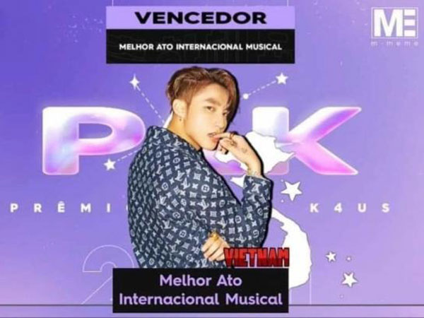 Sơn Tùng tiếp tục chiến thắng một hạng mục mới tại Brazil’s Premio Anual K4us Awards