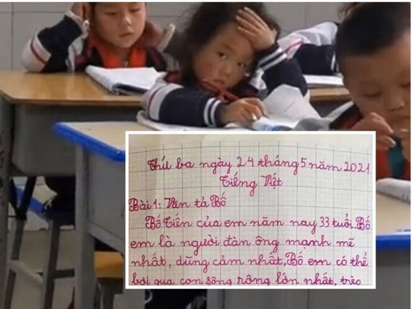 Cô bé tiểu học làm văn tả về bố như người hùng nhưng màn 'quay xe' ở câu cuối cùng khiến dân tình ngã ngửa: 'Cua gắt quá!'