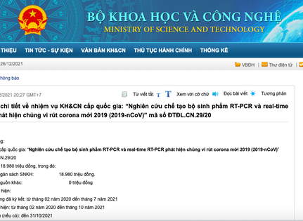 Bộ KH-CN thông tin chi tiết về bộ kit xét nghiệm của Công ty Việt Á