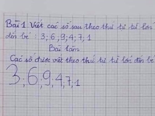 Cười chảy nước mắt với bài toán 'viết dãy số theo thứ tự đảo ngược' của học trò tiểu học