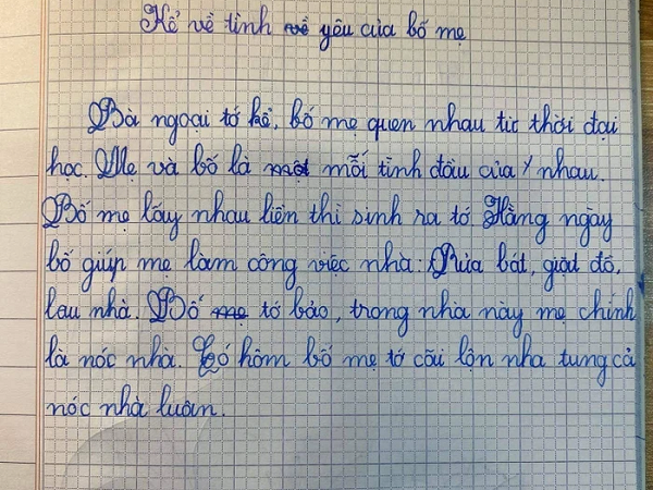 Viết văn kể về tình yêu của bố mẹ, học sinh lớp 3 khiến dân tình cười sặc sụa với màn kết bài