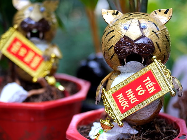 Chiêm ngưỡng dừa bonsai hình hổ thu hút khách trước Tết Nhâm Dần