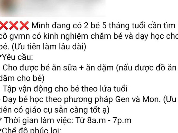 Xôn xao với tin đăng tuyển giáo viên mầm non mùa dịch: Mức lương khiến nhiều người bất bình nhưng 'chính chủ' còn nói 1 câu khiến ai nghe cũng nóng mặt