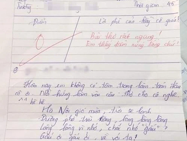 Nổi hứng làm thơ trong giờ Toán, nam sinh bị chấm 0 điểm kèm nhận xét quá phũ phàng được dân mạng đồng tình
