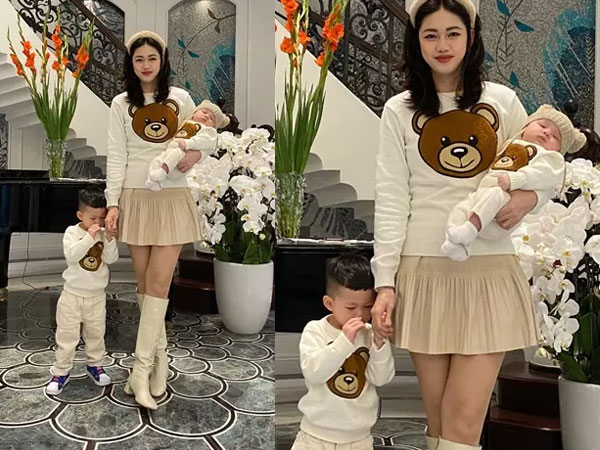 Á hậu Thanh Tú cùng lúc công khai gương mặt 2 quý tử