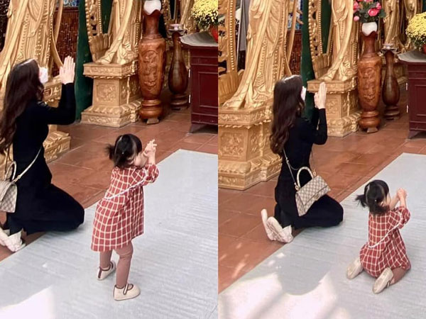 Cùng mẹ lên chùa xin lộc đầu năm, ái nữ nhà Đông Nhi khiến khán giả cười bò vì màn bắt chước cực bá đạo