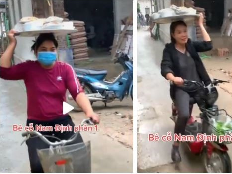 Thán phục trước màn ship cỗ của các bà cô Nam Định: Vừa đội mâm cỗ to uỳnh vừa đạp xe băng băng như làm xiếc