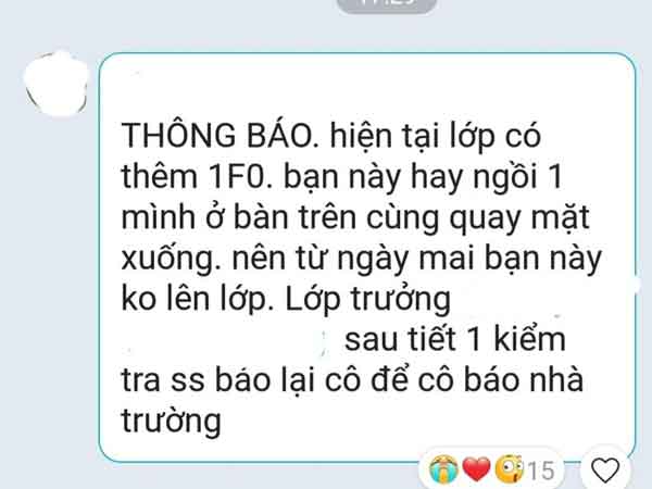 Cô giáo thông báo lớp có thành viên là F0, học sinh đọc xong không hề hoang mang còn hết lời khen ngợi