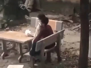 Cặp đôi đeo khẩu trang thản nhiên 'nhún nhảy' trên ghế đá giữa ban ngày, nhìn qua mà ai cũng phải đỏ mặt