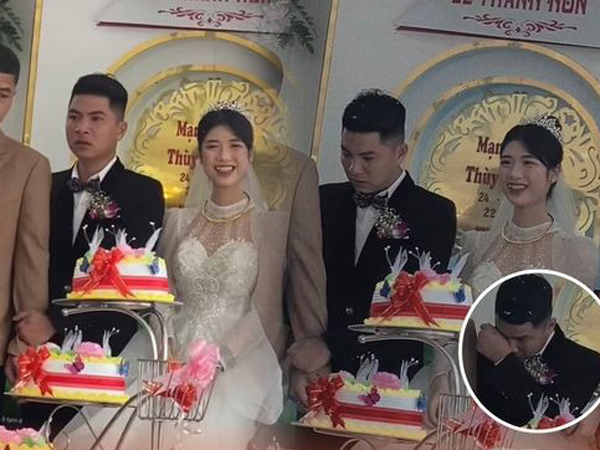 Chú rể thất thần, sợ sệt túm chặt tay bố rồi nghẹn ngào lau nước mắt trong đám cưới mặc cho cô dâu cười tươi như hoa khiến dân tình cười bò
