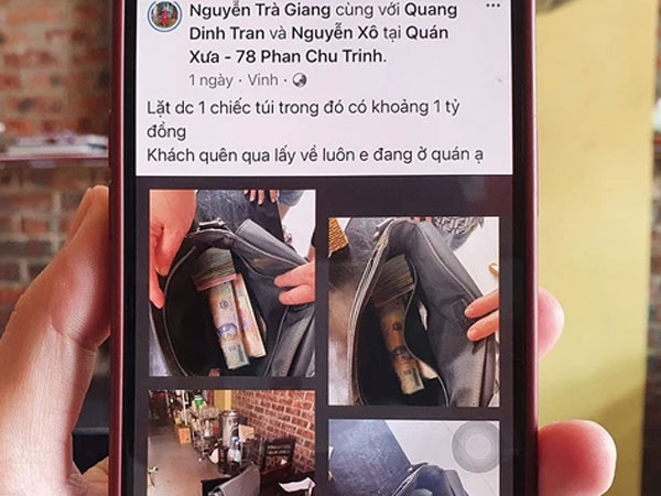 Chủ quán cơm lên mạng xã hội tìm khách bỏ quên chiếc túi có gần 1 tỷ đồng tiền mặt