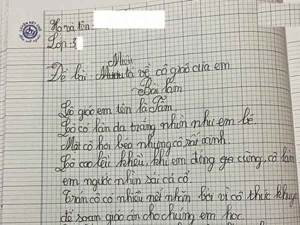 Bài văn tả cô giáo 'cao lều khều, tay lòng thòng' của bé gái lớp 3 khiến dân mạng cười ngặt nghẽo