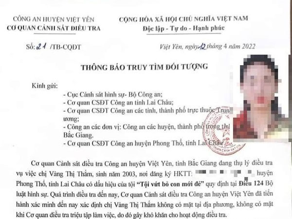 Cô gái vứt bỏ con mới đẻ ra trình diện công an