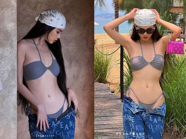 Hậu drama 'mượn ý tưởng', Ngọc Trinh tiếp tục tung bộ ảnh khoe body căng đét, diện bikini tí hon đốt mắt người xem