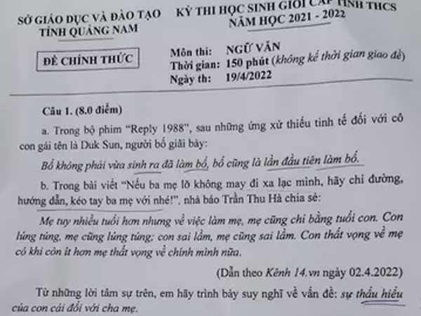 Đề thi học sinh giỏi Văn của Quảng Nam khiến cộng đồng mạng phát 'sốt'
