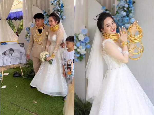 Đám cưới khủng ở Bình Phước: Cặp đôi gồng mình đeo 40 cây vàng, chú rể phụ vợ 'gánh' kiềng
