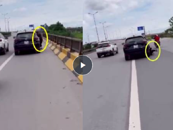Clip cô gái đu cửa ô tô giữa cao tốc, khoảnh khắc rơi xuống đường khiến dân tình thót tim