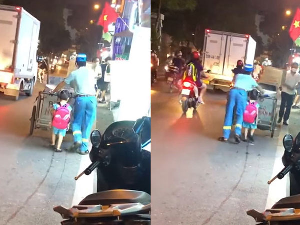 Clip bé gái 4 tuổi lẽo đẽo theo bố đi gom rác ở Hà Nội thu hút triệu like, khiến CĐM chạnh lòng