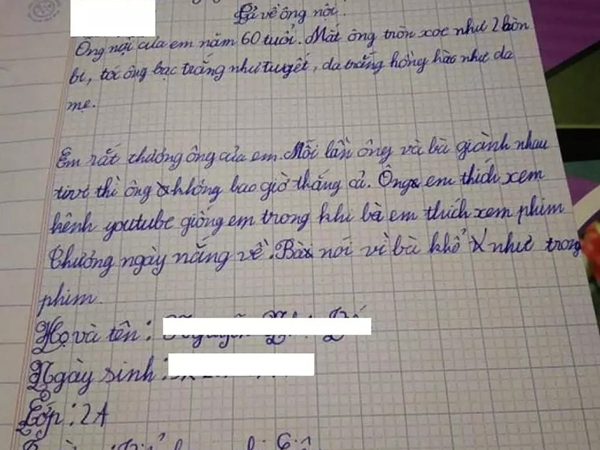Cháu viết văn 'bóc phốt' ông nội, câu chốt biết ngay vị trí 'nóc nhà' là ai
