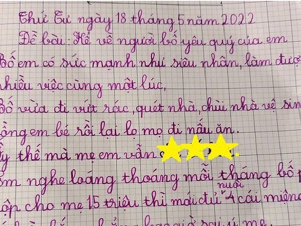 Học sinh tiểu học làm văn tả bố giỏi như 'siêu nhân' nhưng vẫn bị mẹ chê tả tơi khiến dân mạng cười ngất