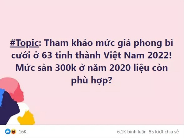 Dân mạng tranh cãi việc đi phong bì đám cưới với giá sàn 300k