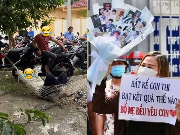 Những hình ảnh 'mát lòng' giữa mùa thi nóng rực: Bố mắc võng nằm giữa bãi gửi xe, mẹ mang 'idol' đến tận cổng chờ con thi xong