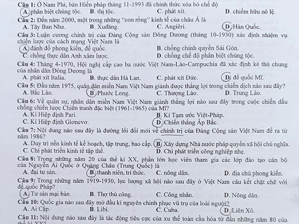Đề và gợi ý đáp án môn thi tổ hợp Khoa học xã hội: Lịch sử - Địa lý - GDCD tốt nghiệp THPT 2022