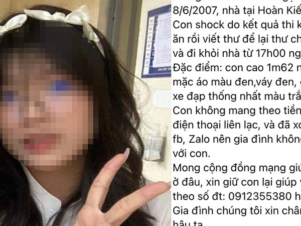 Nữ sinh Hà Nội bỏ nhà đi sau khi thi trượt lớp 10: Người mẹ chia sẻ