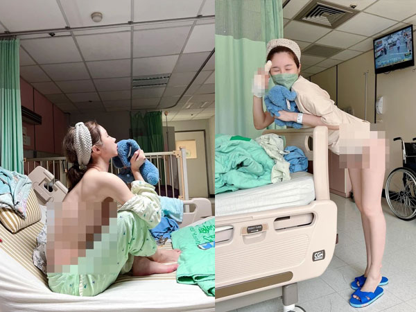 Mẫu nữ bị chỉ trích dữ dội vì mặc đồ hở hang chụp ảnh trên giường bệnh