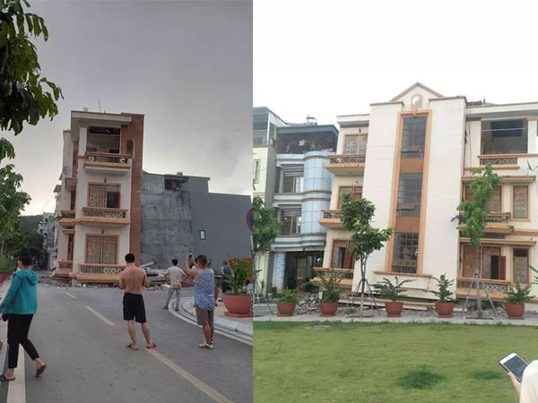 Kinh hoàng khoảnh khắc căn nhà 4 tầng bất ngờ đổ sập khi đang di chuyển