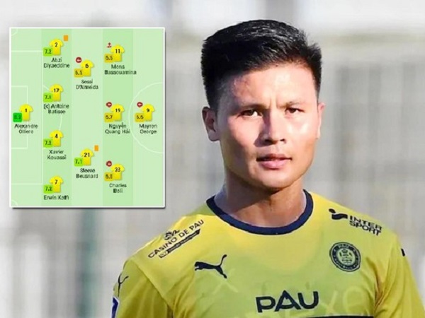 Quang Hải nằm trong nhóm bị chấm điểm thấp nhất Pau FC