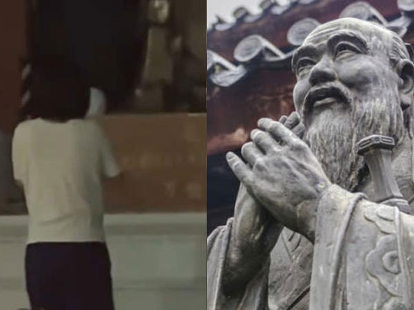 Trung Quốc: Điểm thi thấp, cô gái trẻ quỳ khóc xin tha thứ trước tượng Khổng Tử