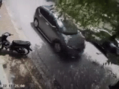 Clip: Cây xanh gãy đè trúng ô tô đang chạy trên phố Hà Nội