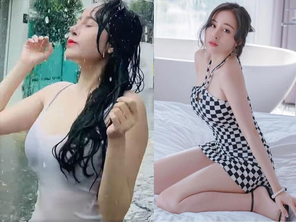 Mặc áo mỏng tang tắm mưa, bà Tưng lộ nội y 'kém duyên'