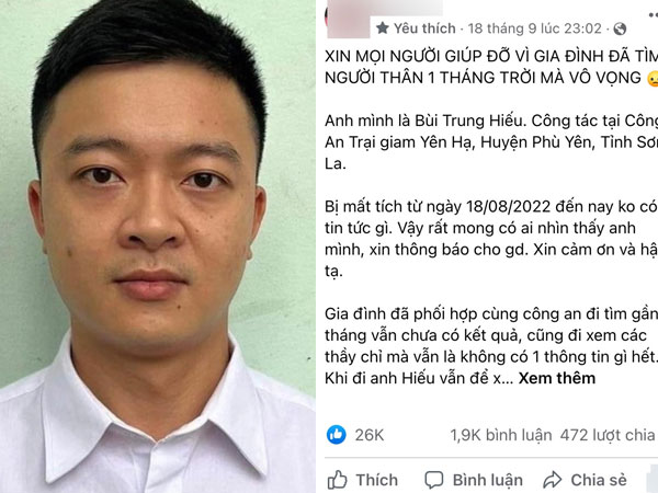 Đại úy công an 32 tuổi mất tích bí ẩn hơn một tháng
