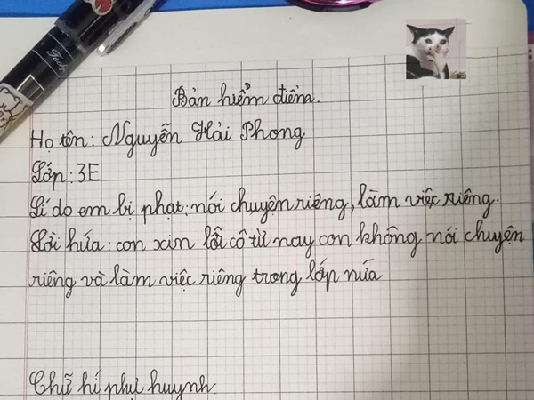 Làm việc riêng trong lớp, cậu nhóc lớp 3 bị phạt viết bản kiểm điểm về xin chữ ký phụ huynh và cái kết khiến ai nấy cười ngã ngửa