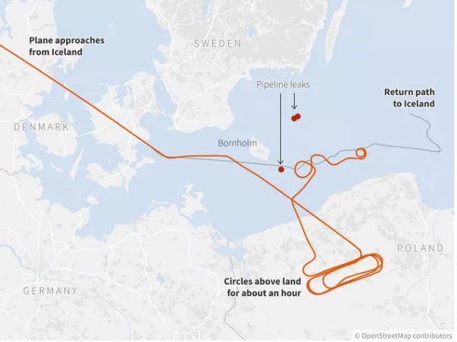 Đường bay khó hiểu của máy bay Mỹ gần nơi rò rỉ đường ống Nord Stream