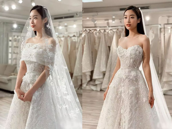 Đỗ Mỹ Linh thử 6 váy cưới để chụp ở châu Âu với con trai bầu Hiển