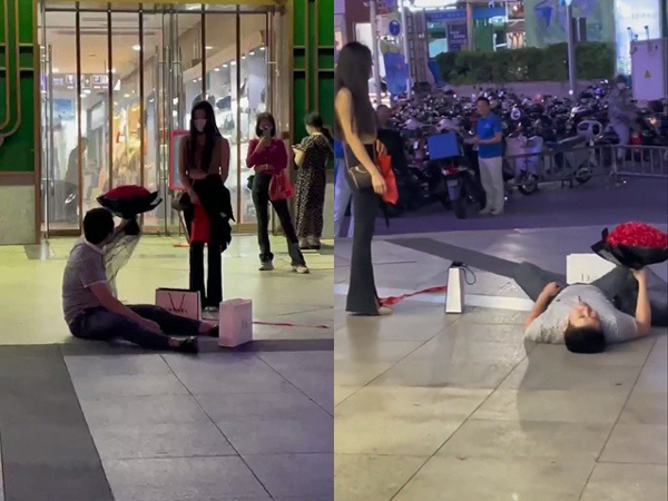 Bị từ chối lời cầu hôn, người đàn ông nằm lăn ra đất ăn vạ: 'Nếu em không đồng ý, anh cứ nằm đây'