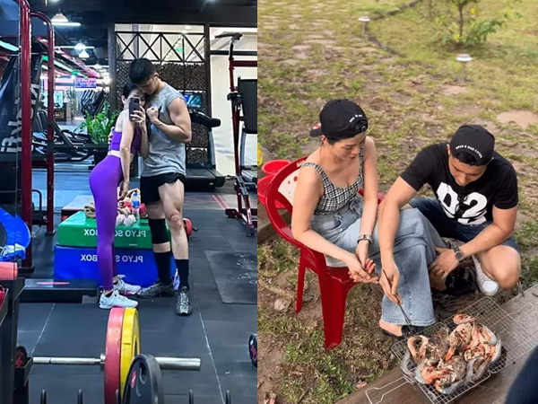 Lệ Quyên được tình trẻ ôm chặt giữa phòng gym